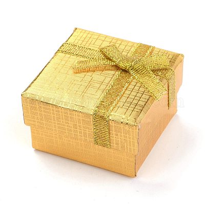 厚紙箱リングボックス  ちょう結びに  正方形  ゴールド  5x5x3.1cm&nbsp;CBOX-G011-E04-1