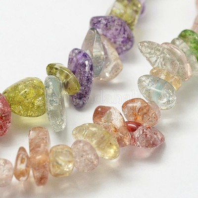クラックガラスビーズ連売り  チップ  カラフル  3~5x7~13x2~4mm  穴：0.4mm  31~32インチ&nbsp;X-G-F328-18-1