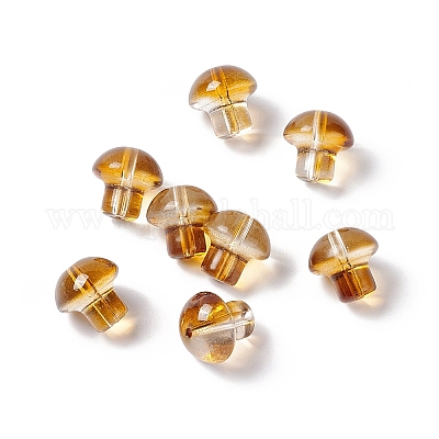 透明ガラスビーズ  キノコ  ゴールデンロッド  13.5x13.5mm  穴：1.6mm&nbsp;GLAA-F117-08H-1