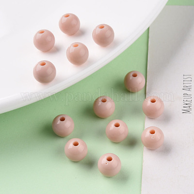 不透明なアクリルビーズ  ラウンド  桃パフ  8x7mm  穴：2mm  約1745個/500g&nbsp;MACR-S370-C8mm-34-1