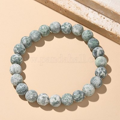 Natural Green Spot Jasper Bead Stretch Bracelets&nbsp;BJEW-K212-B-017-1