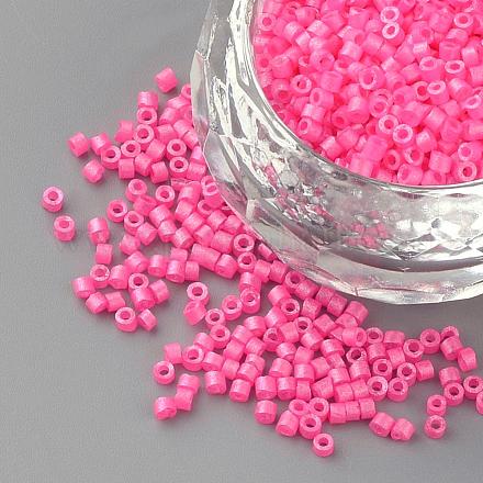 ベーキングペイントガラスラッパビーズ  マットなスタイル  濃いピンク  1~2x1.5~2mm  穴：0.5mm  約100 G /袋  約5000個/袋&nbsp;SEED-R042-10-1