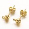 Brass Post Earring Findings, with Loop, Cadmium Free & Lead Free, Golden, 15x6mm, Hole: 1mm, Ball: 4mm, Pin: 0.8mm