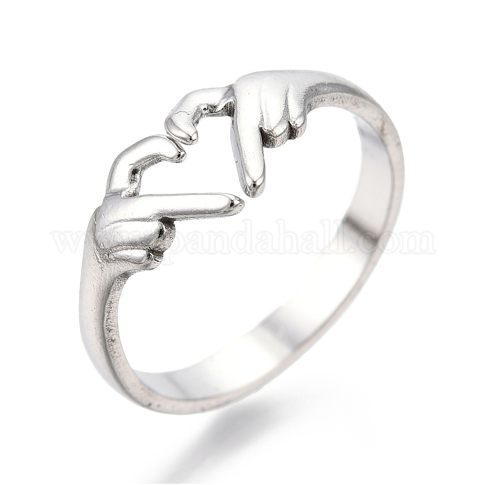 Wholesale Non-Tarnish 304 Stainless Steel Hand Heart Cuff Rings ...