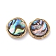 Abalone Shell/Paua Shell Copper Wire Wrapped Flat Round Cabochons&nbsp;PALLOY-JF00418-01-1