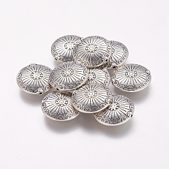 Tibetan Style Alloy Flat Round Carved Wheel Beads, Cadmium Free & Lead Free, Antique Silver, 17.5x5mm, Hole: 1.5mm, about 220pcs/1000g