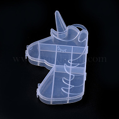 Plastic Bead Storage Containers, 8 Compartments, Unicorn, Clear, 16.2x9.7x2.5cm, Hole: 1.9x1cm