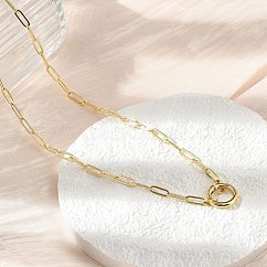 Brass Ring Link Paperclip Chain Necklaces, Long-Lasting Plated, Rack Plating, Lead Free & Cadmium Free, Real 18K Gold Plated, 18.23 inch(46.3cm)