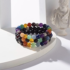 Natural Mixed Stone Round Beads Stretch Bracelets Set&nbsp;BJEW-JB07469