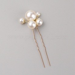 アイアン製ヘアフォーク  銅線巻きabsビーズ付き  ゴールドカラー  71~89.5mm  6個/セット&nbsp;OHAR-WH0019-11G