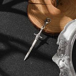 合金剣大きなペンダント装飾  バッグの飾り用のロブスター クロー クラスプ チャーム  アンティークシルバー  62mm&nbsp;X-HJEW-JM02179