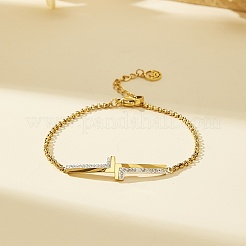 Korean Style 201 Stainless Steel Crystal Rhinestone Double Letter L Link Bracelets for Women&nbsp;NJ2607