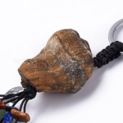 天然タイガーアイナゲット、混合ジェムストーンチップ付きタッセルキーホルダー  304ステンレススチールリング留め具付き  9~10.5cm&nbsp;KEYC-P012-02P-06