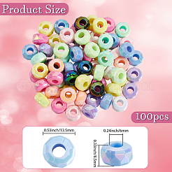 UVメッキレインボー虹色アクリルヨーロピアンビーズ100個  大穴ビーズ  ロンデル  ミックスカラー  13.5x8.5mm  穴：6mm&nbsp;MACR-PA0001-29
