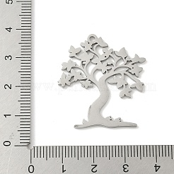 304ステンレスペンダント  木のチャーム  レーザー切断  変色防止  ステンレス鋼色  32x29x1.5mm  穴：1.8mm&nbsp;LS-STAS-V016-12P