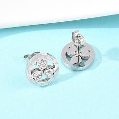 フラワー 304 ステンレス スタッド イヤリング  ポリマー粘土とラインストーン  ステンレス鋼色  12mm&nbsp;EJEW-H175-01P