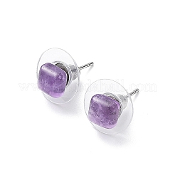 女性用天然石スタッドピアス  304ステンレススチール製イヤリング  正方形  6x6mm  ピン：0.8mm&nbsp;EJEW-K091-01P-A