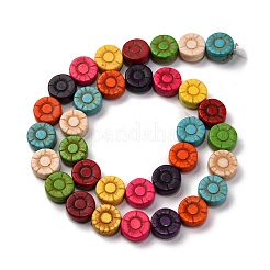 合成ターコイズビーズ連売り  染め  フラットラウンド  ミックスカラー  12x5mm  穴：1mm  約33個/連  15.75インチ（40cm）&nbsp;G-C147-06