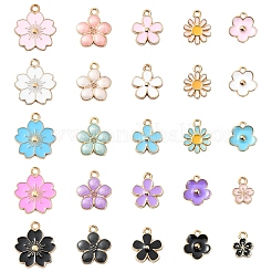 25個5スタイルアロイエナメルペンダント  花  ライトゴールド  パールピンク  13~20.5x11.5~17.5x1.5~3mm  穴：1.5~2mm  5個/スタイル&nbsp;ENAM-YW0004-27B