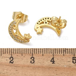 真鍮マイクロペーブクリアキュービックジルコニアスタッドピアス  長持ちメッキ  18KGP本金メッキ  ムーン  13.5x10.5mm&nbsp;EJEW-D305-21G-02