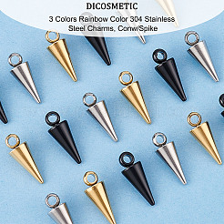 42個 3色 201ステンレススチールチャーム  コンウ/スパイク  ミックスカラー  13x5mm  穴：1.6mm  14個/カラー&nbsp;STAS-DC0010-46