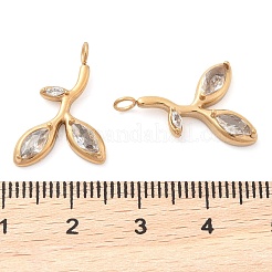 304ステンレススチールラインストーンペンダント  イオンプレーティング（ip）  ゴールドカラー  透明  19x13.5x3mm  穴：2.5mm&nbsp;STAS-Q340-02G-01