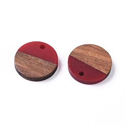 Flat Round Resin & Walnut Wood Pendants&nbsp;RESI-X0001-24