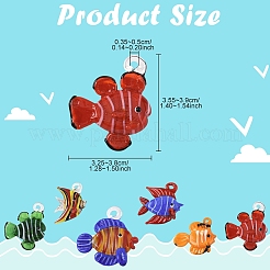 6個6スタイル手作りランプワークペンダント  熱帯魚  ミックスカラー  28.5~45x24~50x11~18mm  穴：1.5~6mm  1個/スタイル&nbsp;LAMP-YW0001-56