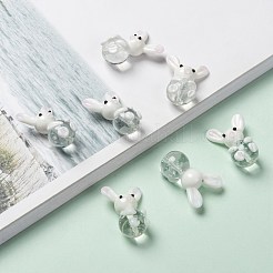 手作りバニーランプワークビーズ  ウサギのビーズ  ホワイト  25~28x18~20x13~14mm  穴：1mm&nbsp;LAMP-P051-J01