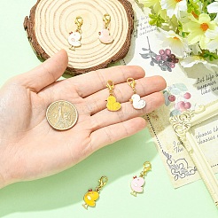 合金エナメルひよこペンダント装飾6個  カニカン付き  ゴールドカラー  ミックスカラー  29~32mm&nbsp;HJEW-YW00360