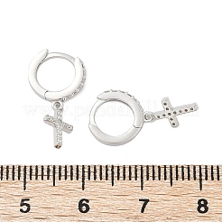 女性用スターリングシルバーマイクロパヴェクリアキュービックジルコニアフープピアス925個  プラチナ  クロス  19x5.5mm&nbsp;EJEW-G427-01P-02