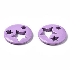 スプレープリント真鍮製チャーム  スターとフラットラウンド  ミディアム蘭  14.5x14.5x2.5mm  穴：2mm&nbsp;LS-KK-Q252-003F