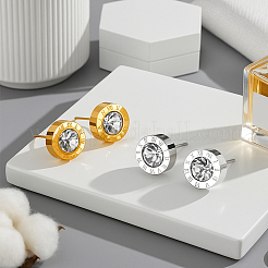 8Pcs 2 Colors 304 Stainless Steel Flat Round Stud Earrings&nbsp;EJEW-GO0003-12