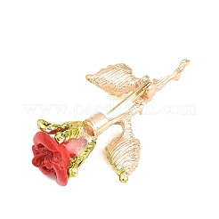 Electroplate Rose Flower Shape Alloy & Imitation Pearl Lapel Pins for Backpack Clothes&nbsp;JEWB-B037-01C