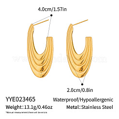 女性用304ステンレススチールスタッドピアス  ハーフフープピアス  18KGP本金メッキ  40x20mm&nbsp;TE4113