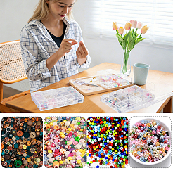 6セット15グリッド長方形プラスチックオーガナイザーボックス  ナイロンクリーニングブラシ4本付き  シリコン折りたたみ漏斗ホッパー4個  書き込み可能な粘着式空白ステッカー1セット  ミックスカラー  11.1x17.5x2.6cm&nbsp;CON-GA0001-39B