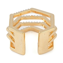 Hexagon Brass Micro Pave Clear Cubic Zirconia Multi-layer Open Cuff Ring for Women&nbsp;RJEW-Q819-17G