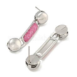304ステンレススチールエナメルスタッドピアス  女性のための  円形の四角形  ステンレス鋼色  サンゴ  36x8mm&nbsp;EJEW-S229-15P-06