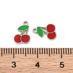 304ステンレススチールチャーム  エナメル  チェリーチャーム  レッド  10.5x7x1.2mm  穴：1.2mm&nbsp;STAS-R005-14P