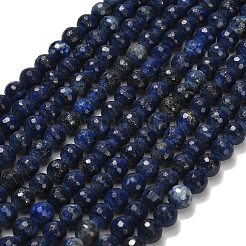 天然石ラピスラズリビーズ連売り  多面カット  染め  ラウンド  8.5mm  穴：1.2mm  約46~49個/連  14.76~15.08インチ（37.5~38.3cm）&nbsp;G-F820-Z01-8mm