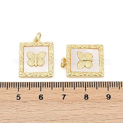 真鍮パヴェナチュラルホワイトシェルペンダント  18KGP本金メッキ  丸カン付き  カドミウムフリー＆鉛フリー  長持ちメッキ  ラックめっき  蝶の正方形  19x16x3mm  穴：3.5mm&nbsp;KK-U058-30G-01