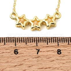 Brass Glass Triple Star Pendant Necklaces&nbsp;KK-CBAB173-03G-01