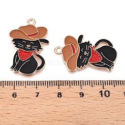 合金エナメルチャーム  ライトゴールド  鉛フリー＆カドミウムフリー  カウボーイ猫の形チャーム  ブラック  29x19x1mm  穴：1.8mm&nbsp;ENAM-T020-43-RS