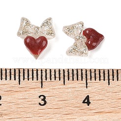 蓄光樹脂デコデンカボション  暗闇で光る  ツートン  ハートでちょう結び  暗赤色  9.5x8.5x2.5mm&nbsp;RESI-N039-83F