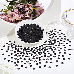 プラスチック製のスパンコールビーズ6000個  半カップ状のスパンコールビーズ  中ハート孔  ブラック  6~7x0.5mm  穴：1mm&nbsp;PVC-PA0001-01D