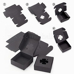 クラフト紙箱  フリップカバー  クローバービジュアルウィンドウ  正方形  ブラック  7.8x7.8x3cm  展開：24.7x20.4x0.04cm&nbsp;CON-BC0001-53