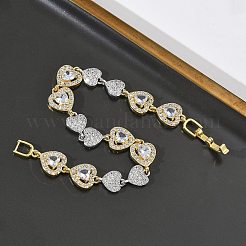 ハート型マイクロパヴェクリアキュービックジルコニアリンクチェーンブレスレット（女性用）  長持ちメッキ  ラックめっき  カドミウムフリー＆鉛フリー  本物の金メッキと本物のプラチナメッキ  7.09インチ（18cm）  リンク：10x14x4mm&nbsp;BJEW-C156-08B-GP