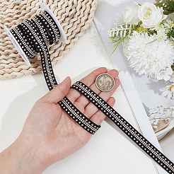 2m PUレザー、ラインストーン刺繍、縫製トリミング  1個のプラスチック製の空のスプール付き  巾着付きオーガンジーギフトバッグ1個  ブラック  14x2.5mm&nbsp;DIY-CL0001-99