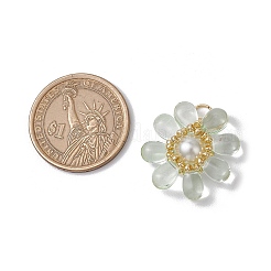 ガラスチャーム  真鍮パーツ  花  透明  25.5x23.5x8mm  穴：6.5x3mm&nbsp;PALLOY-MZ00656-01