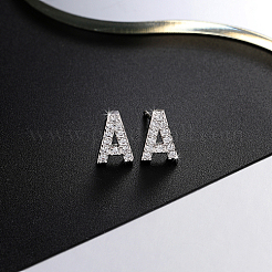Platinum Brass Micro Pave Cubic Zirconia Stud Earrings&nbsp;XI6969-1